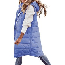 Brandneu Frauen Lange Weste Ärmellos. Einfarbig Daunenjacke Daunenweste