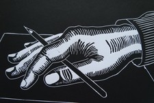 Linolschnitt „Schreibpause -