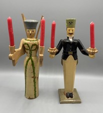 Antike Erzgebirge Engel & Bergmann Holz Figuren Alt Antik Rarität Kerzenhalter