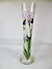 Stangenvase Jugendstil/ Art Nouveau 1900 Emailmalerei Schwertlilien Goldmalerei