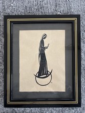 “Scherenschnitt Bild im Rahmen – Madonna / Heilige Figur – Vintage”