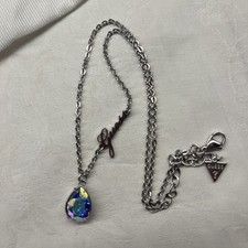 Guess  Damen Halskette mit Anhänger Tropfen Edelstahl Silber Länge 40+1,5 cm