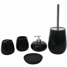 B-Ware 5-teiliges Badset MCW-C72, Badezimmerset Badaccessoires, Keramik, schwarz