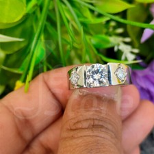 Herren Ring Rund 2 Kt Diamant Drei Stein Band Verlobungsring Weißgold-Finish