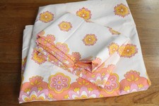 NEU ! 2 Teile:  Bettwäsche vintage flower orange 140x200cm 70s fabric 70er Stoff