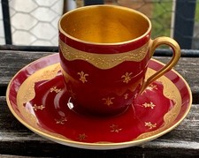 Schöne Rosenthal Jugendstil Mokkatasse Art Deco in Rot mit Gold