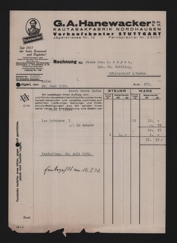 Stuttgart rechnung 1932 - stuttgart,, g