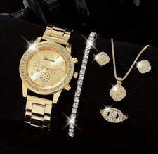 Damen Armbanduhr Gold + Strass, Damenarmbanduhr + Modeschmuck