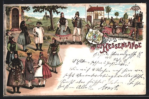 Lithographie hessen tracht - lithographie,