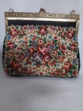 Vintage Abendtasche Handtasche Gobelinstickerei Petit Point Blüten Geldbörse