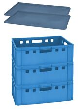 3 stabile E2 blau Flohmarktkiste Universalbox 60x40x20 cm +  2 Deckel blau