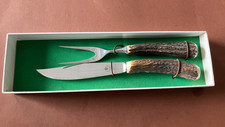 Alt Set Jagd Besteck Messer Gabel 26cm Hirschhorn Sammlerstück im Kart o Deckel
