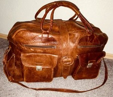 3  Leder Reisetaschen Gepäck Braun Weekender Vintage Sporttasche Travel Bag