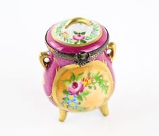 LIMOGES, FRANKREICH ROSA BLUMEN ZUCKERDOSE MIT FUSS EMAILLE SCHMUCKSTÜCK PILLENSCHMUCKDOSE