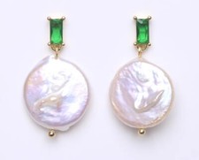 Klassische! Natürliche barocke Knopfperlen Ohrringe Mit grünem Zirkon Ca.16*16mm