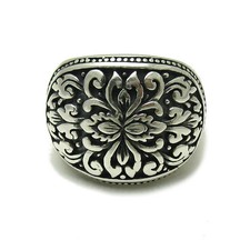 Handgefertigter 925er Silberring Herren – Ornament Lilien Motiv Fleur-de-Lis