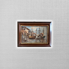 ORIGINAL Ölgemälde auf Karton | Fischerboote im Hafen | Signiert: N. JONES