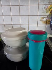 Tupper Schlumpf grün, Deckel pink Kinder u. 2 Schüsseln Sicherheitsverschluss