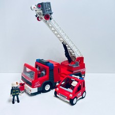 Playmobil - 3182 Feuerwehr Drehleiter mit Blinklicht + 3177 Smart - GUT  #1349