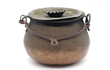 Vintage Kessel Topf aus Kupfer mit Henkel & Deckel antik Handarbeit Ø 18 cm