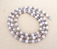 75 cm   Labradorit + Rosenquarz  Edelstein  Kugel  Kette,  6 mm (  HP - 17 )