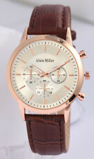 Alain Miller Herrenuhr Gehäuse roségoldfarbig  Armband Braun SAM1248