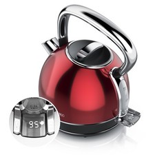 Arendo Wasserkocher,retro, vintage, Kessel, LED-Display, 2200W, rot