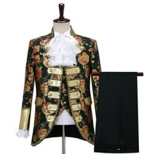 Herren 3 Stück Anzug Brokat Bestickt Weste Hose Ball Party Show