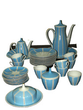 34 teil. Mokkaservice Kaffee ServiceBlau weiß Oscar Schlegelmilch,Tassen, Kannen