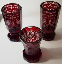 3 Antike Ranftbecher Böhmen Rotes Überfangglas Rotglas Ätzdekor ❤❤❤