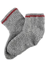 Wollsocken, gehäkelt, grau-weinrot; Mittelalter Socken; Wikinger Socken