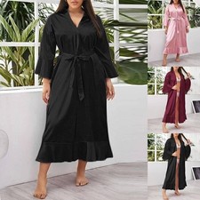 Übergröße Damen Dessous Sexy Kimono Morgenmantel Bademantel Satin Nachtwäsche DE