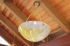 Art Deco Lampe Leuchte antik gelb 30er Jahre Schalenlampe Altbau Villa rund Glas