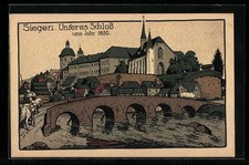 Steindruck-AK Siegen, Unteres Schloß ums Jahr 1850 