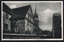 Fladungen vor der Rhön, Partie am Forstamt mit altem Wehrturm, Ansichtskarte 