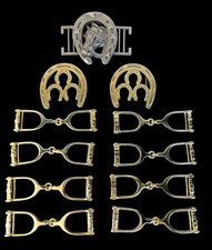 Gürtelschnallen Reiter Pferde Hufeisen  Steigbügel 11 Stück Messing Metall