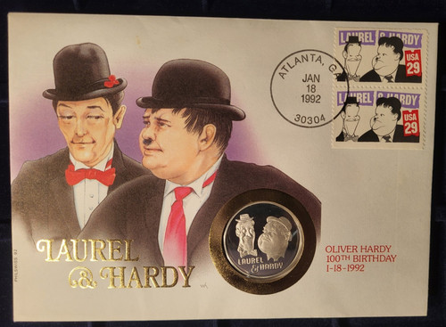 Laurel hardy numisbrief 1992 - laurel,