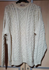 Standun Irischer Aran Herren Pullover Größe XXL, beige, 100 % Merino Wolle Y