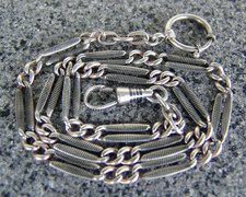 ANTIKE 800 SILBER  NIELLO TASCHENUHREN KETTE, PUNZIERT 44 cm LANG