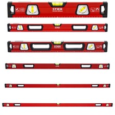 STIER Premium Wasserwaage mit Magnet und drei Libellen Spiegel-Lotlibelle