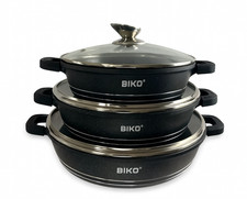 Pfannenset Induktion, 3 Bratpfannen mit 3 Deckeln, schwarz