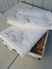 2x Antik Leinen Damast Tücher Bestickt Aussteuer Bettwäsche ** 208x147 