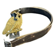 Antiker Trommelhaken Adler Bekrönt Ledergurt Messing 1. Weltkrieg ? Ca. Um 1900