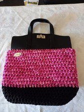 Handtasche Unikat , Handmade , Echtleder und Häckelband