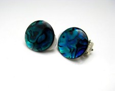 Ohrringe Ohrclips Edelstein Natur  Paua Muschel Abalone Cabochon grün blau 16mm