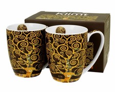 Kaffeebecher Teebecher Becher Porzellanbecher 2er Set Klimt Lebensbaum 350 ml