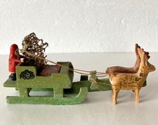 antik uralt Erzgebirge Miniatur: Rentier Schlitten mit Weihnachtsmann Gespann