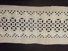 Antike 170 cm Weiße Wäsche Spitze 8,0 cm hohe Borte Baumwolle Lochstickerei