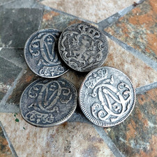 4 Metall Trachten/Zierknöpfe "Alte Münze" für Jacke und Mantel, 28 mm, mit Öse