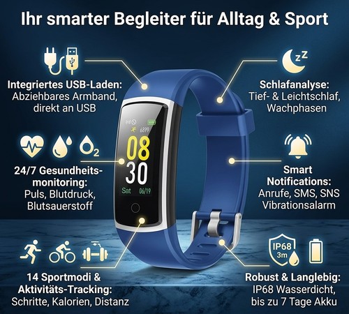 Fitnessuhr blau pulsmessung - fitnessuhr,